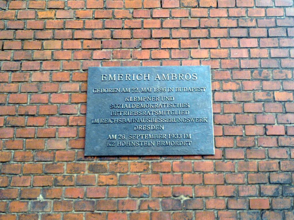 Gedenktafel für Emerich Ambros am ehemaligen RAW Dresden-Friedrichstadt