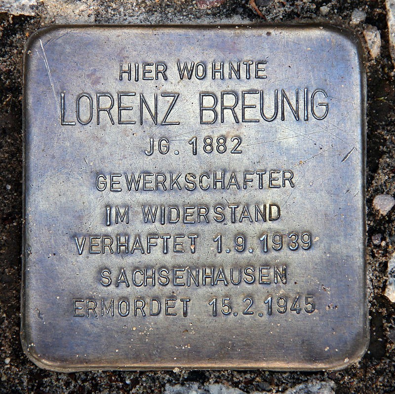 Berliner Stolperstein zum Gedenken an Lorenz Breunig