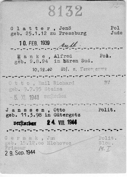 Häftlingskarte von Otto Janssen, KZ Buchenwald