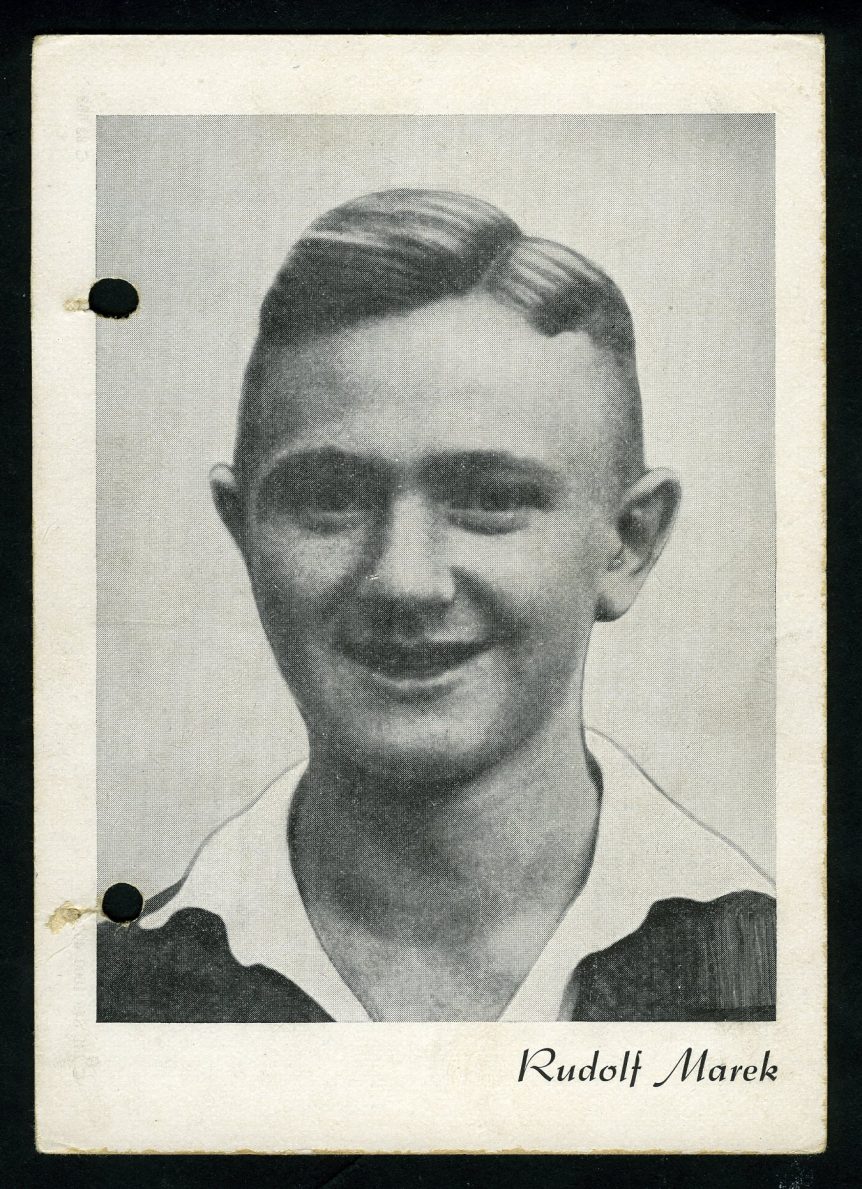 Portrait des jungen Rudolf Marek auf einer Postkarte, nach 1945