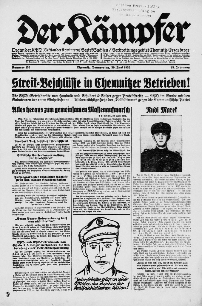 Titelblatt des KPD-Organs in Sachsen "Der Kämpfer" vom 30. Juni 1932