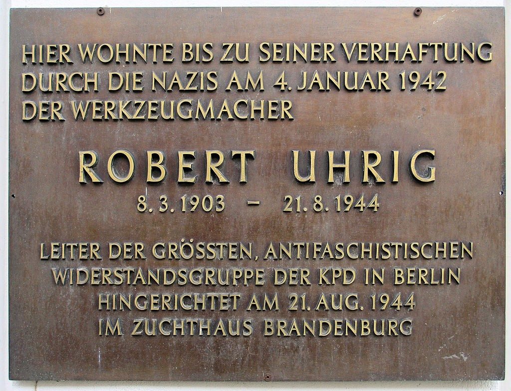 Gedenktafel für die Widerstandsgruppe Robert Uhrig in Berlin zu der Herbert Zobel gehörte