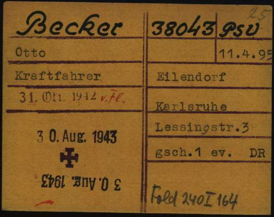in der Schreibstube des KZ Dachau geführte Häftlingskate von Otto Becker