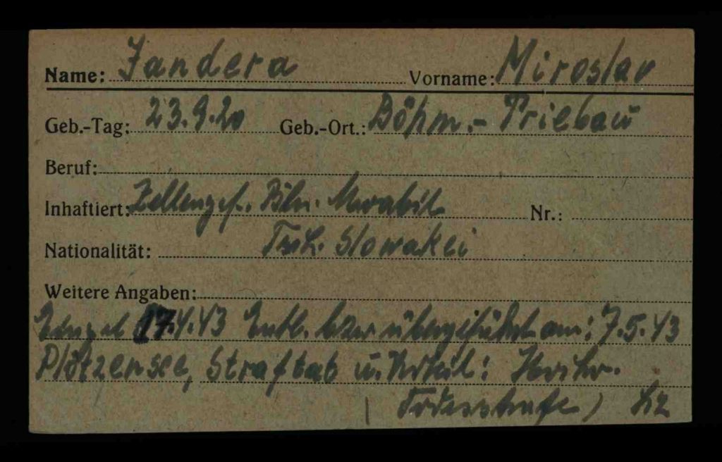 Karteikarte von Miroslav Jandera aus der Kriegsopfererfassung der Stadt Berlin