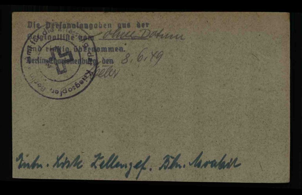 Rückseite der Karteikarte aus der Kriegsopfererfassung