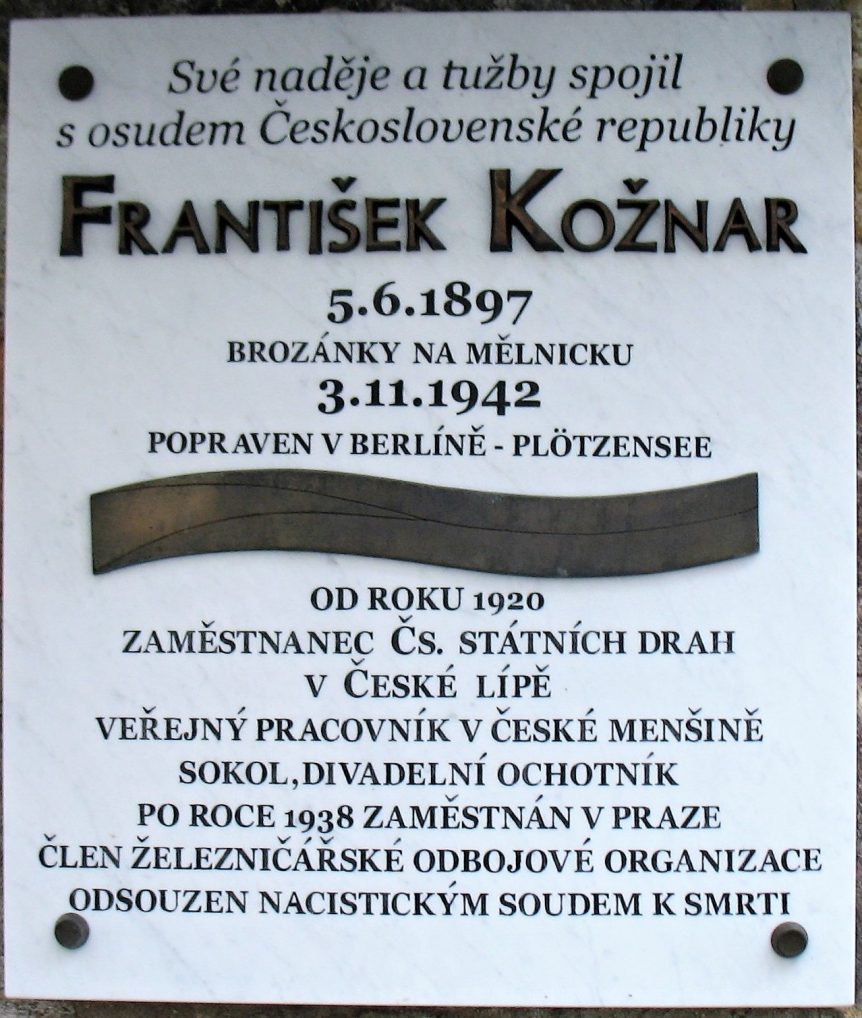 Gedenktafel für František Kožnar an seinem einstigen Arbeitsort in Česká Lípa