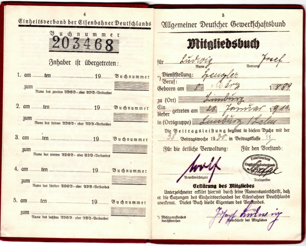 Ergänzungs-Mitgliedsbuch des EdED von Josef Ludwig, 1930