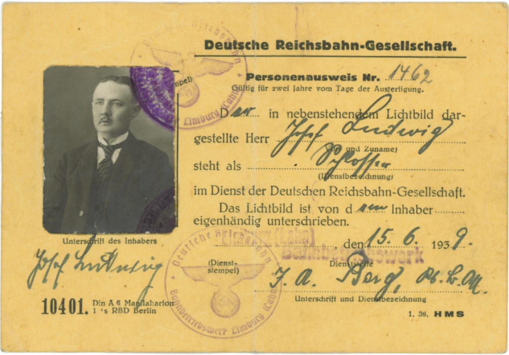 Reichsbahndienstausweis von Josef Ludwig, 1939