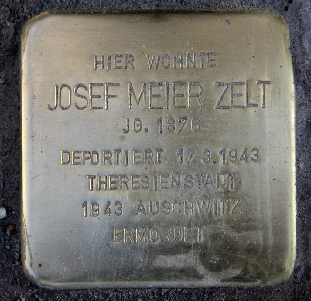 Für Josef Meier Zelt verlegter Stolperstein in der Berliner Sybelstr. 29