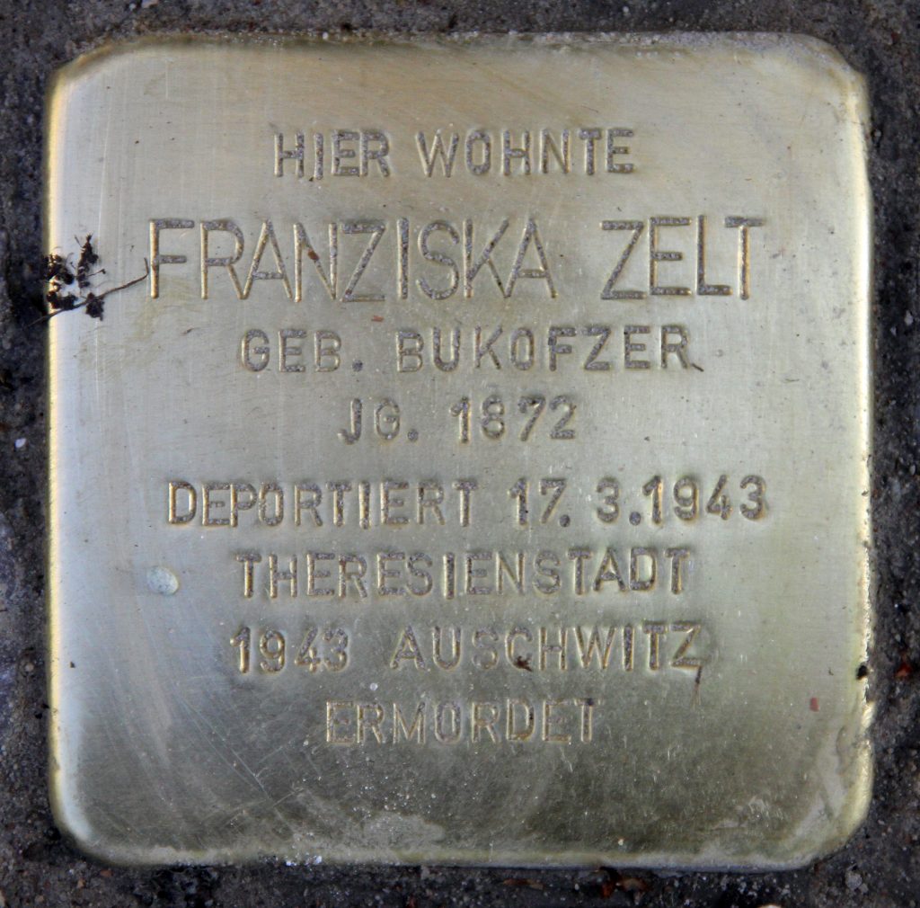 Für Franziska Zelt verlegter Stolperstein in der Berliner Sybelstr. 29