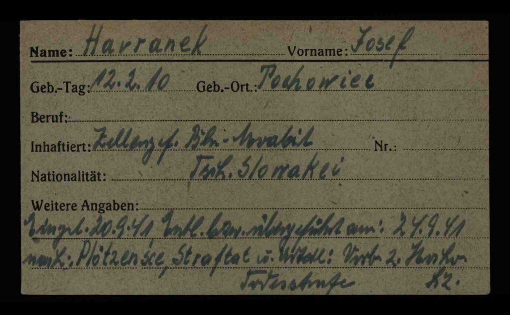 Karteikarte von Josef Havránek der Berliner Kriegsopfererfassung