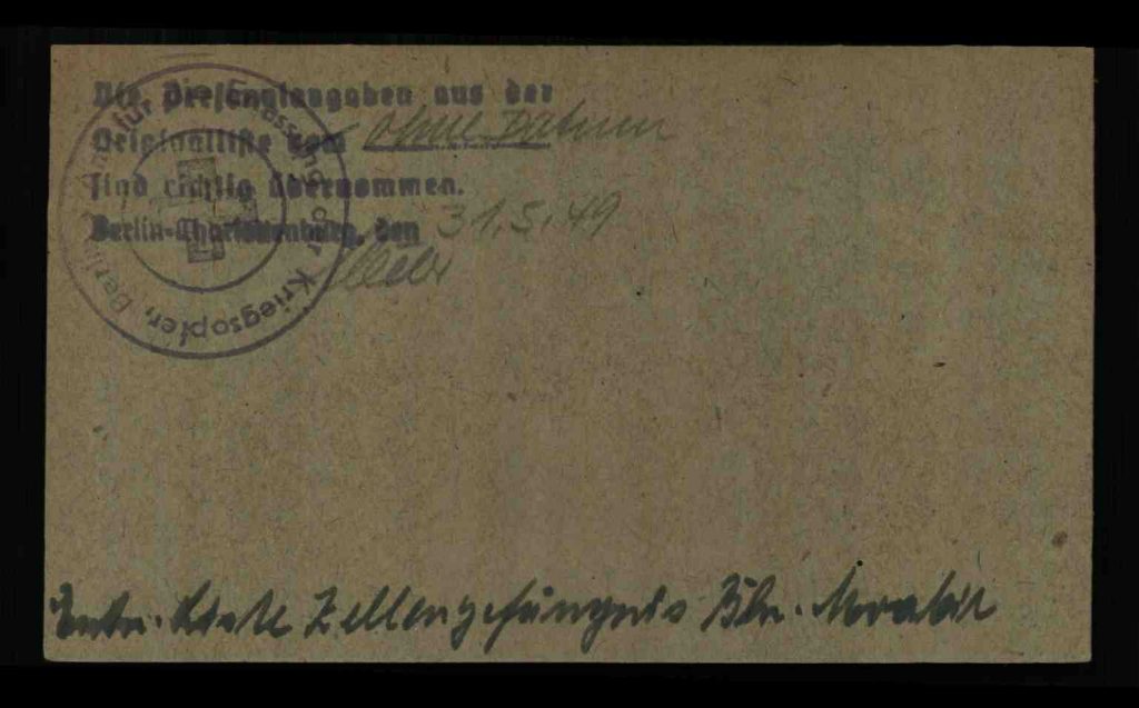 Karteikarte von Josef Havránek der Berliner Kriegsopfererfassung